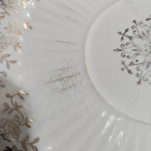 Antique Gold Floral Transferware Saucer Plate 6" White Ironstone Look - Picture 4 of 4